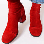 Women's Block-Heel Suede Leopard-Toe Ankle Boots