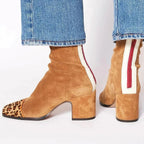 Women's Block-Heel Suede Leopard-Toe Ankle Boots