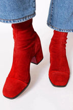 Women's Block-Heel Suede Leopard-Toe Ankle Boots
