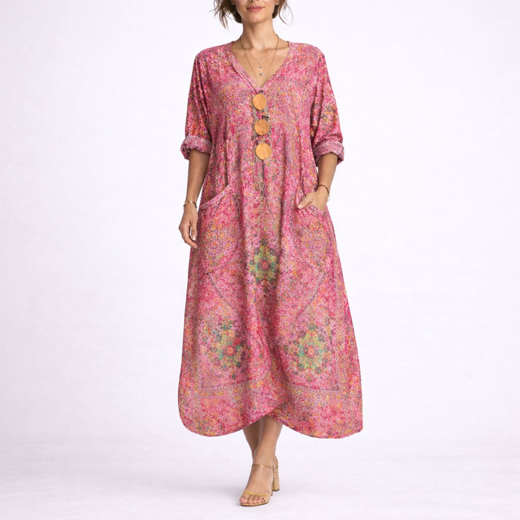 Women's Bohemian Paisley Maxi Fall Wedding Guest Dress