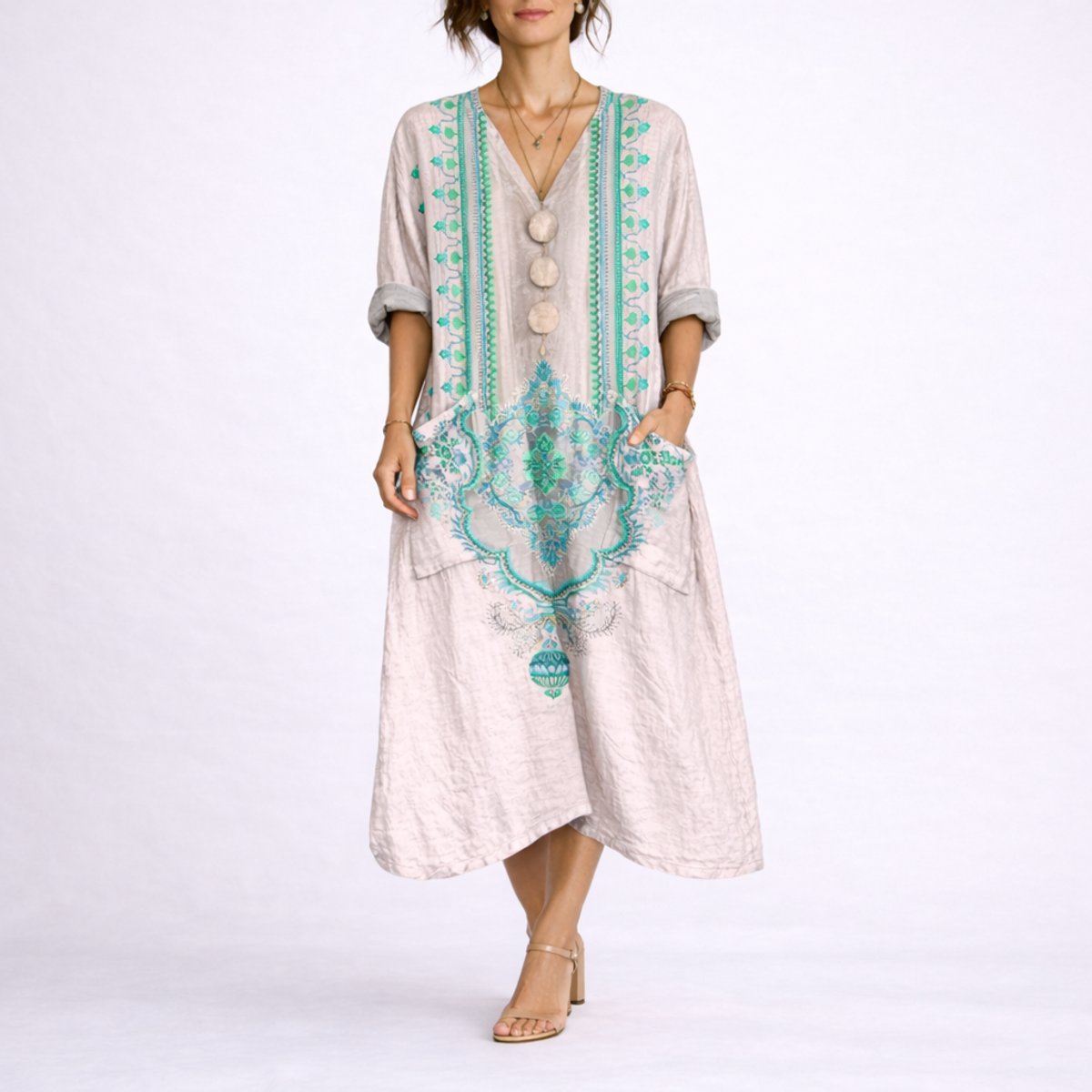Women's Bohemian Paisley Maxi Fall Wedding Guest Dress