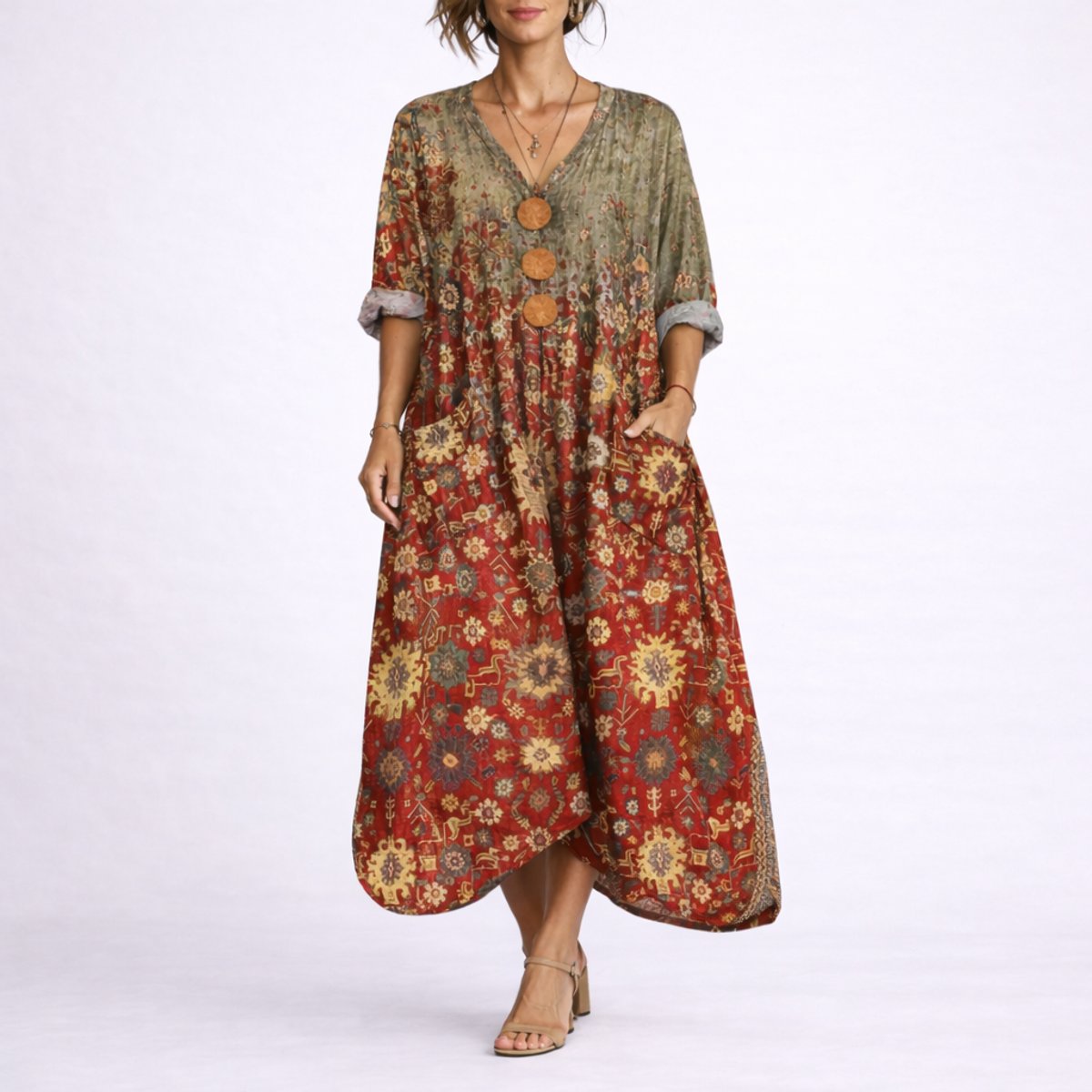 Women's Bohemian Paisley Maxi Fall Wedding Guest Dress