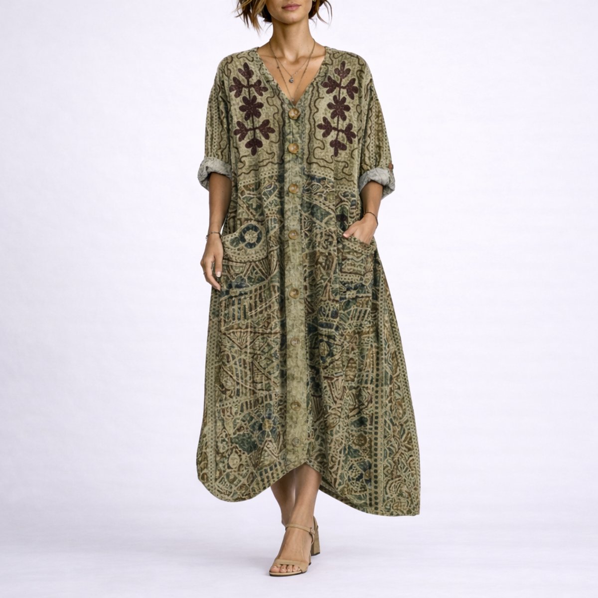 Women's Bohemian Paisley Maxi Fall Wedding Guest Dress