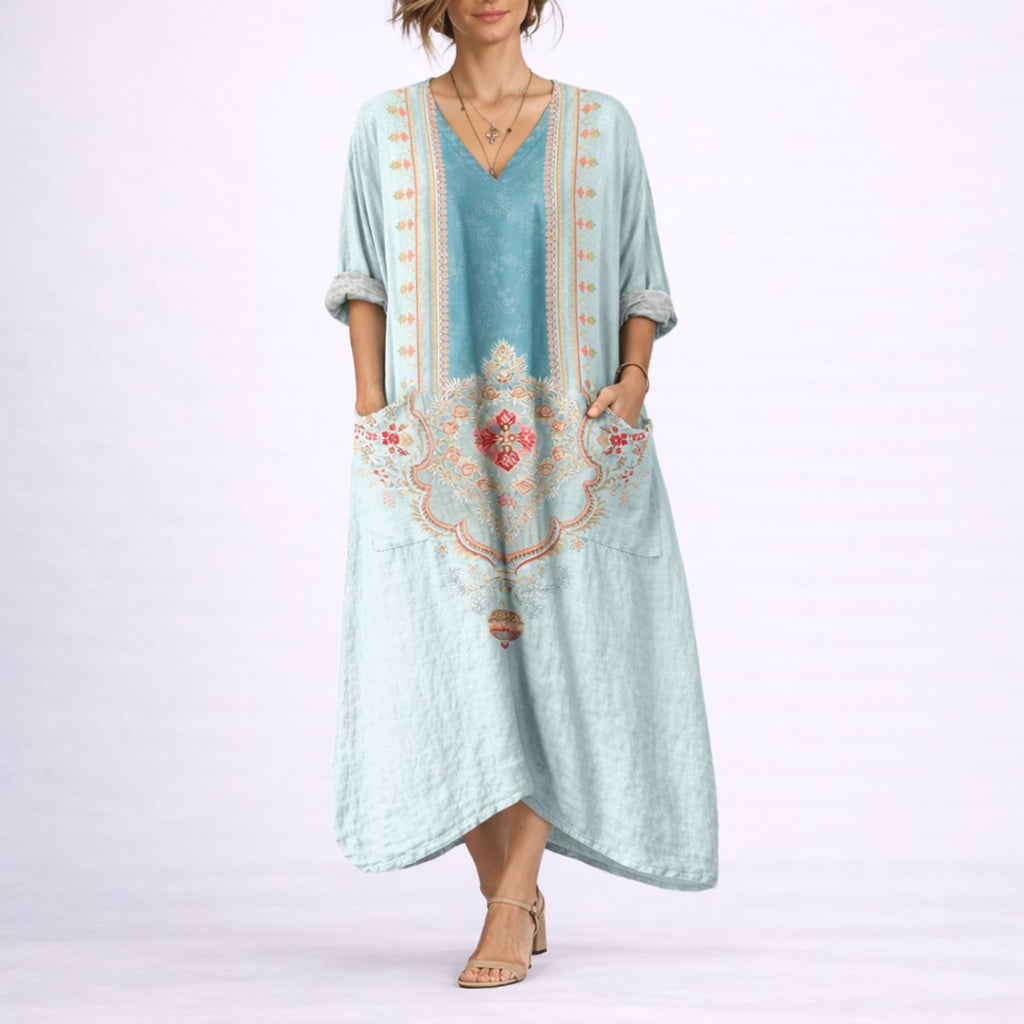 Women's Bohemian Paisley Maxi Fall Wedding Guest Dress