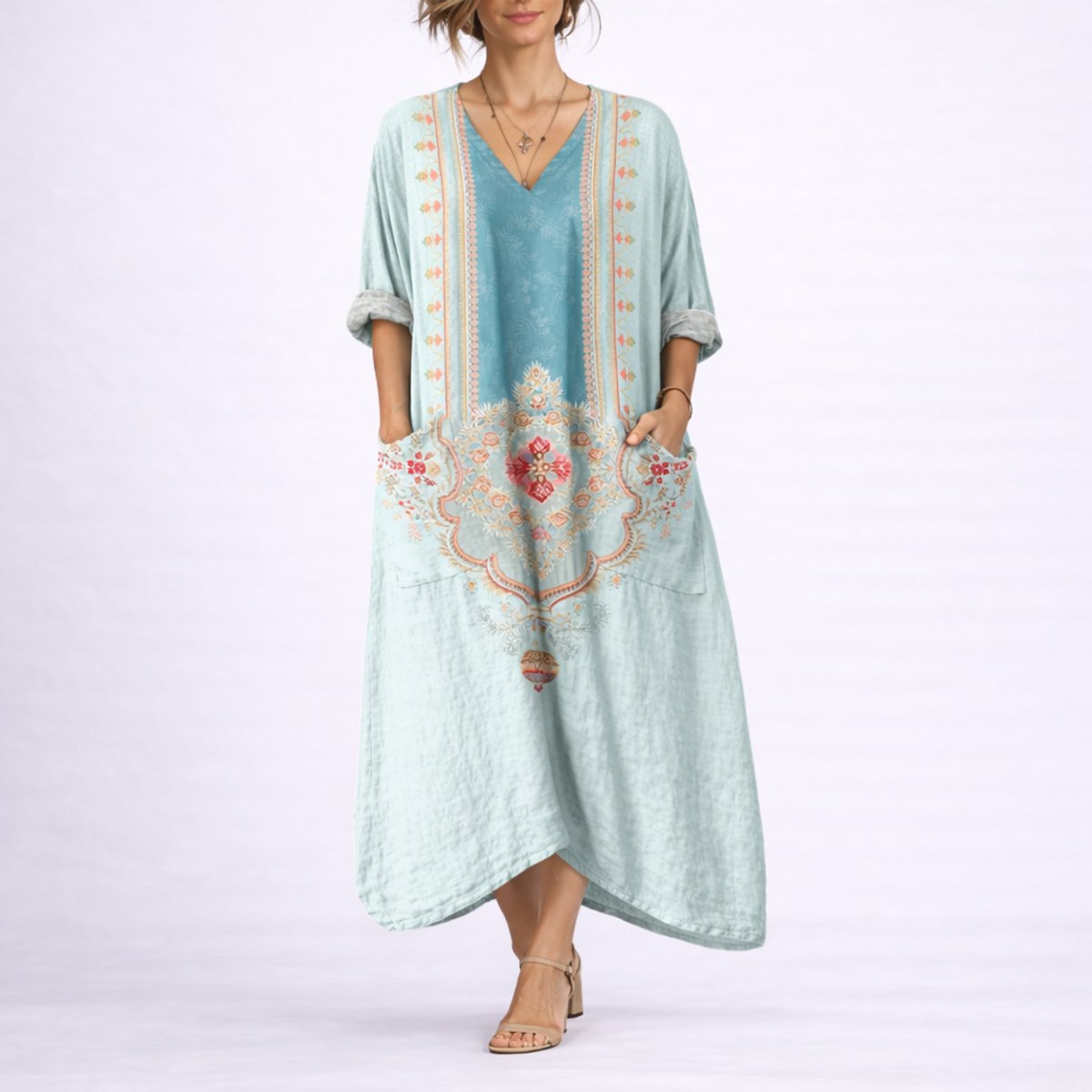 Women's Bohemian Paisley Maxi Fall Wedding Guest Dress