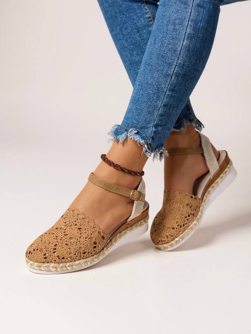 Women's Boho Crochet Ankle-Strap Espadrille Comfortable Sandals