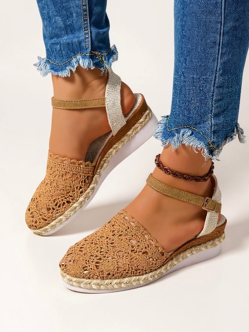 Women's Boho Crochet Ankle-Strap Espadrille Comfortable Sandals