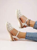 Women's Boho Crochet Ankle-Strap Espadrille Comfortable Sandals