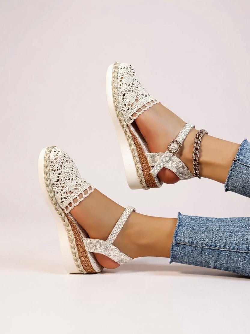 Women's Boho Crochet Ankle-Strap Espadrille Comfortable Sandals