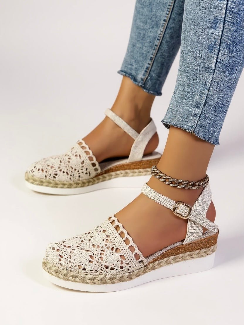 Women's Boho Crochet Ankle-Strap Espadrille Comfortable Sandals