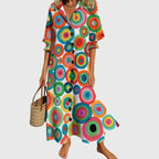 Women's Boho Floral Button-Front V-Neck Maxi Dress