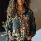 Women's Boho Floral Long Sleeve Button-Up Blouse