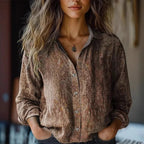 Women's Boho Floral Long Sleeve Button-Up Blouse