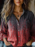 Women's Boho Floral Long Sleeve Button-Up Blouse