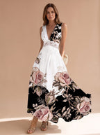 Women's Boho Sleeveless V-Neck Floral Maxi Dress