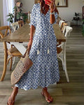 Women's Boho V-Neck Tassel-Tie Flowy Midi Dress