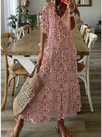 Women's Boho V-Neck Tassel-Tie Flowy Midi Dress