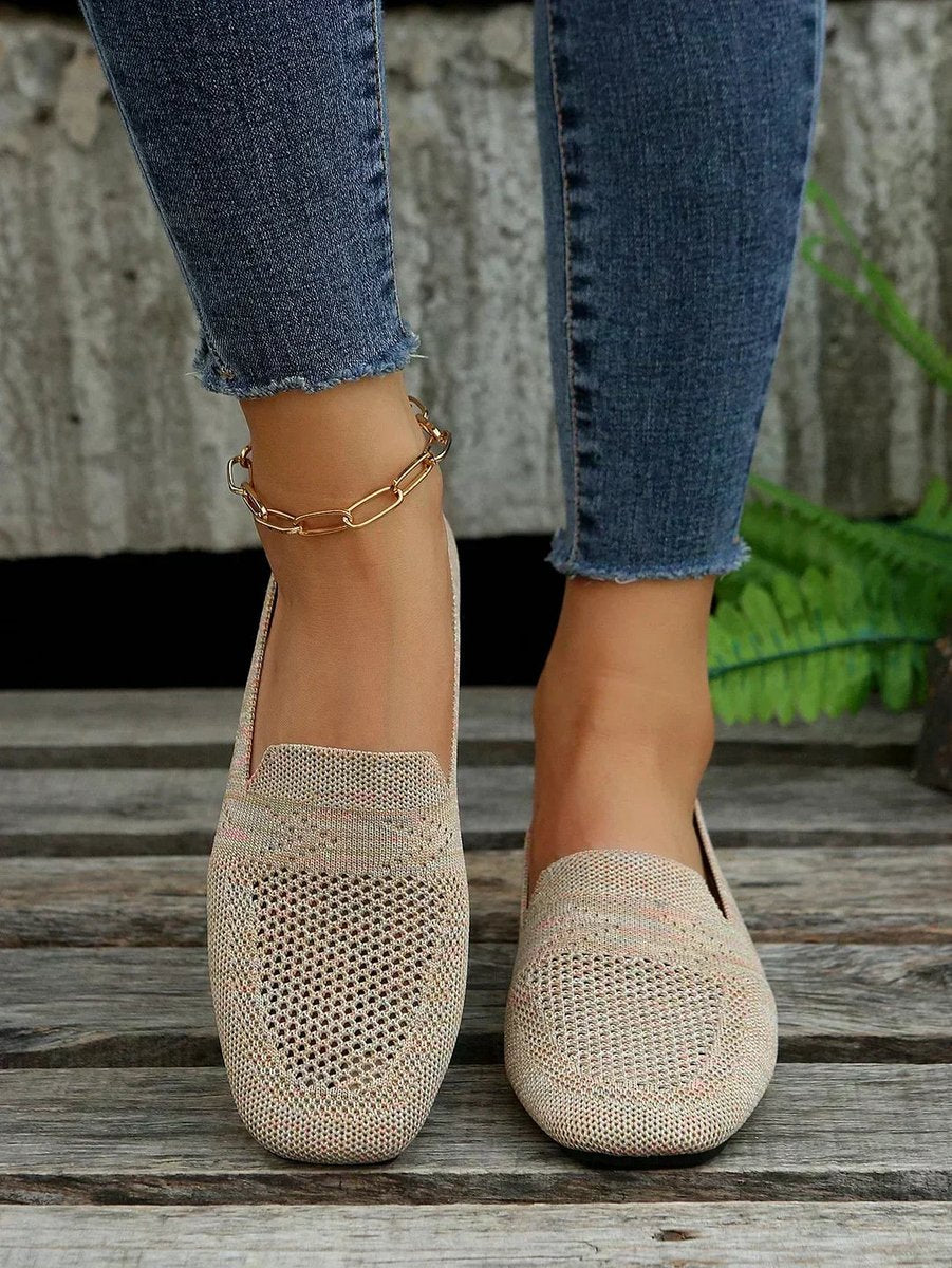 Women's Breathable Knit Slip-On Square-Toe Flat Loafers