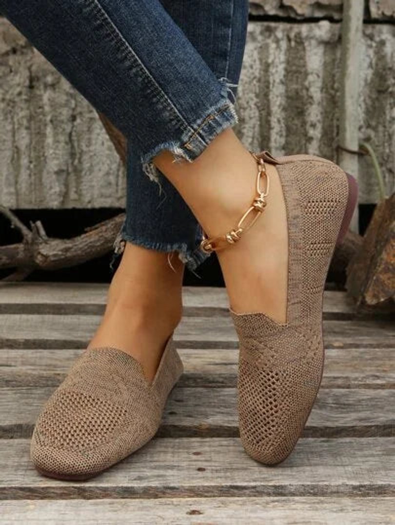 Women's Breathable Knit Slip-On Square-Toe Flat Loafers