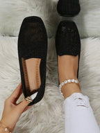 Women's Breathable Knit Slip-On Square-Toe Flat Loafers
