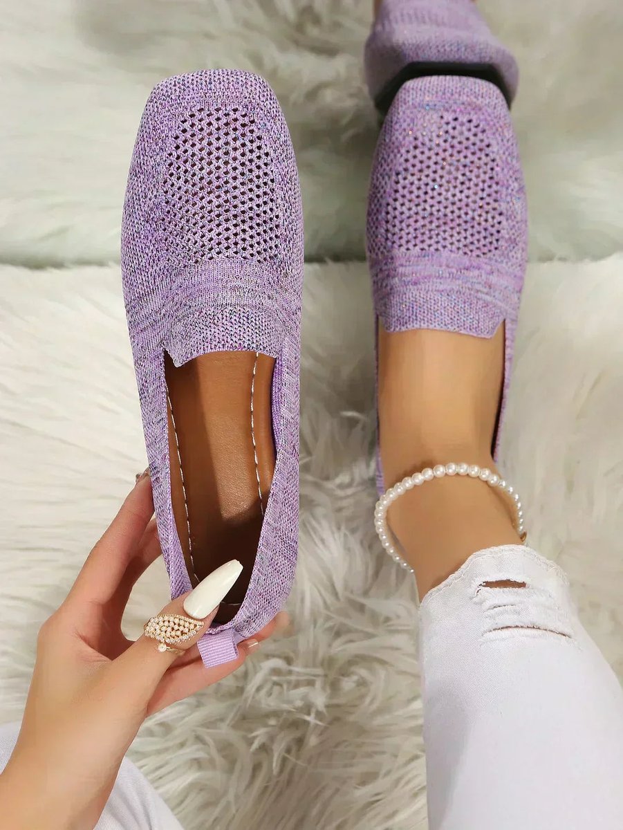 Women's Breathable Knit Slip-On Square-Toe Flat Loafers