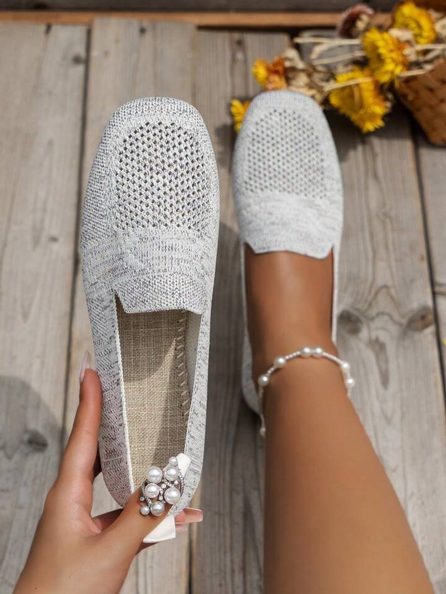 Women's Breathable Knit Slip-On Square-Toe Flat Loafers