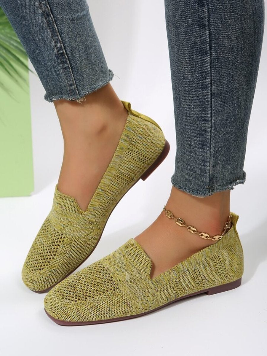 Women's Breathable Knit Slip-On Square-Toe Flat Loafers