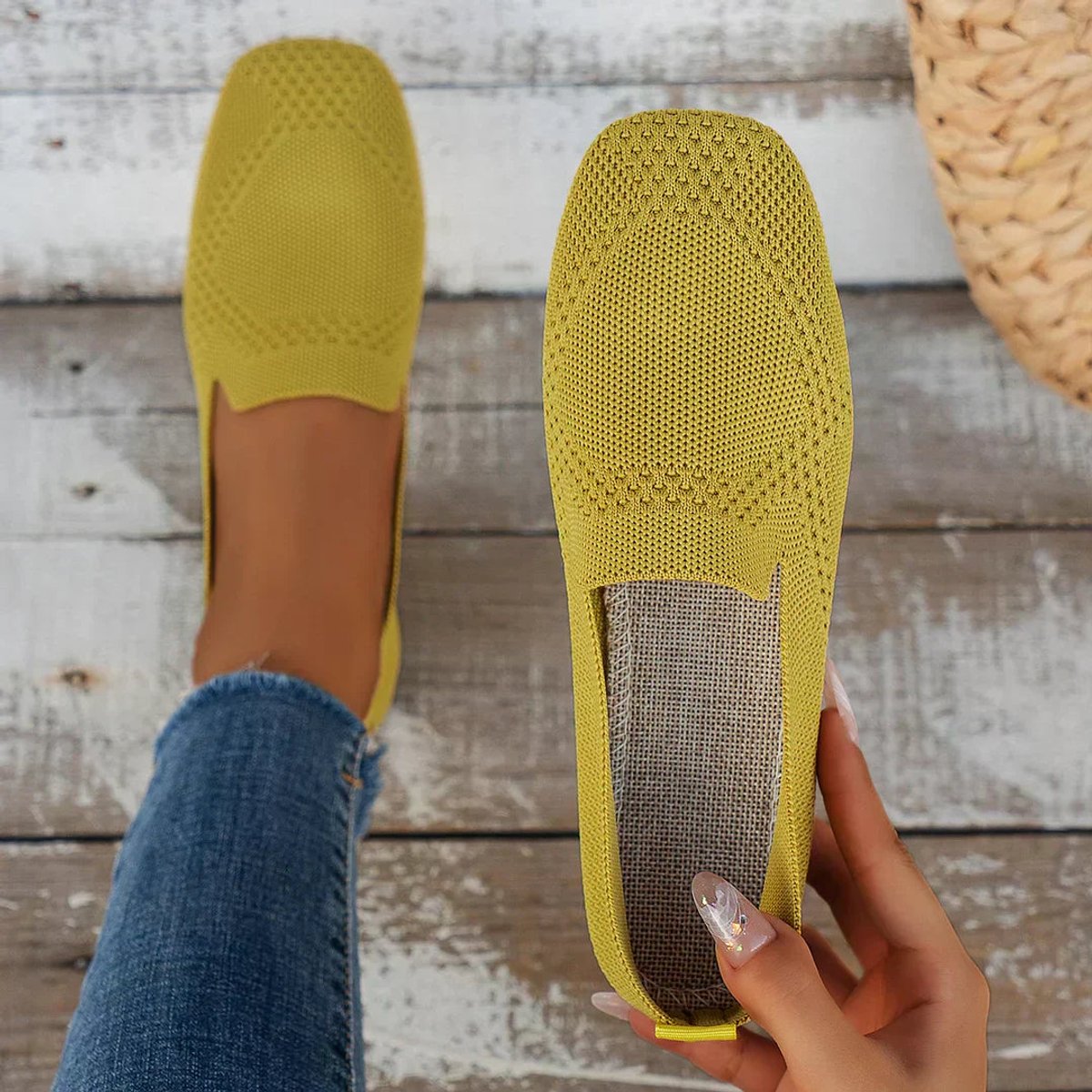 Women's Breathable Knit Slip-On Square-Toe Flat Loafers