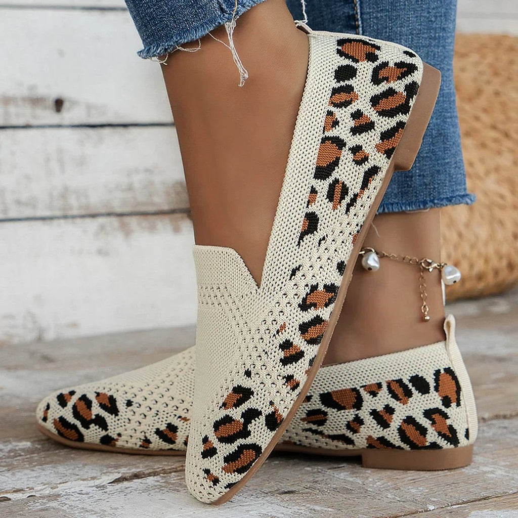 Women's Breathable Knit Slip-On Square-Toe Flat Loafers