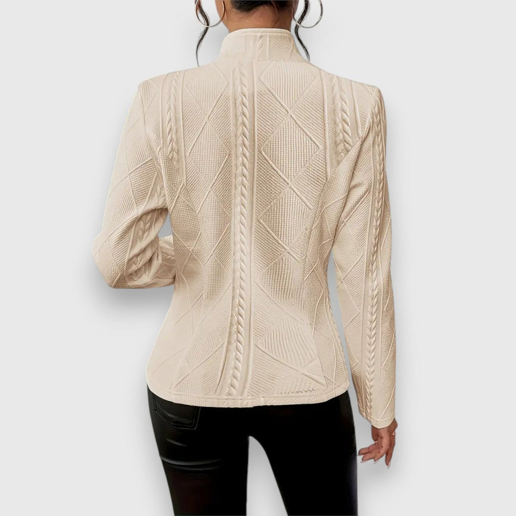 Women's Cable-Knit Mock-Neck Long-Sleeve Fitted Sweater