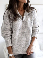 Women's Cable-Knit Quarter-Zip Pullover Ribbed Sweater
