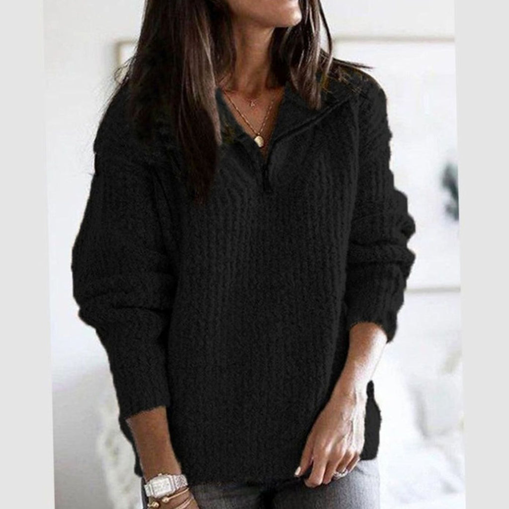 Women's Cable-Knit Quarter-Zip Pullover Ribbed Sweater