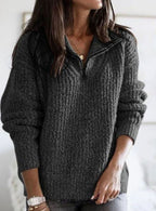Women's Cable-Knit Quarter-Zip Pullover Ribbed Sweater
