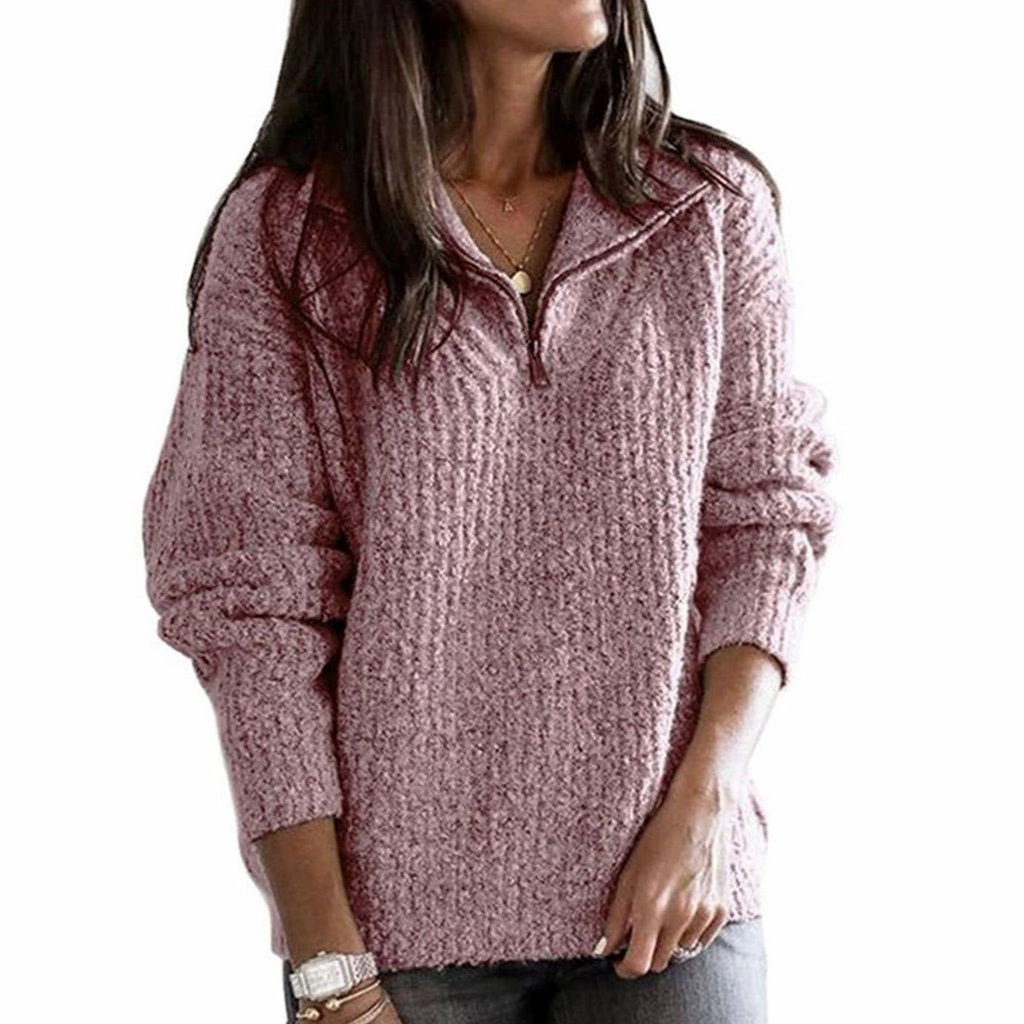 Women's Cable-Knit Quarter-Zip Pullover Ribbed Sweater