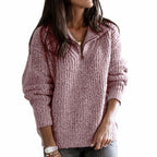 Women's Cable-Knit Quarter-Zip Pullover Ribbed Sweater