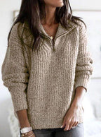 Women's Cable-Knit Quarter-Zip Pullover Ribbed Sweater