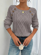 Women's Cable Knit Sweater Raglan-Sleeve Button-Detail Pullover