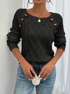 Women's Cable Knit Sweater Raglan-Sleeve Button-Detail Pullover