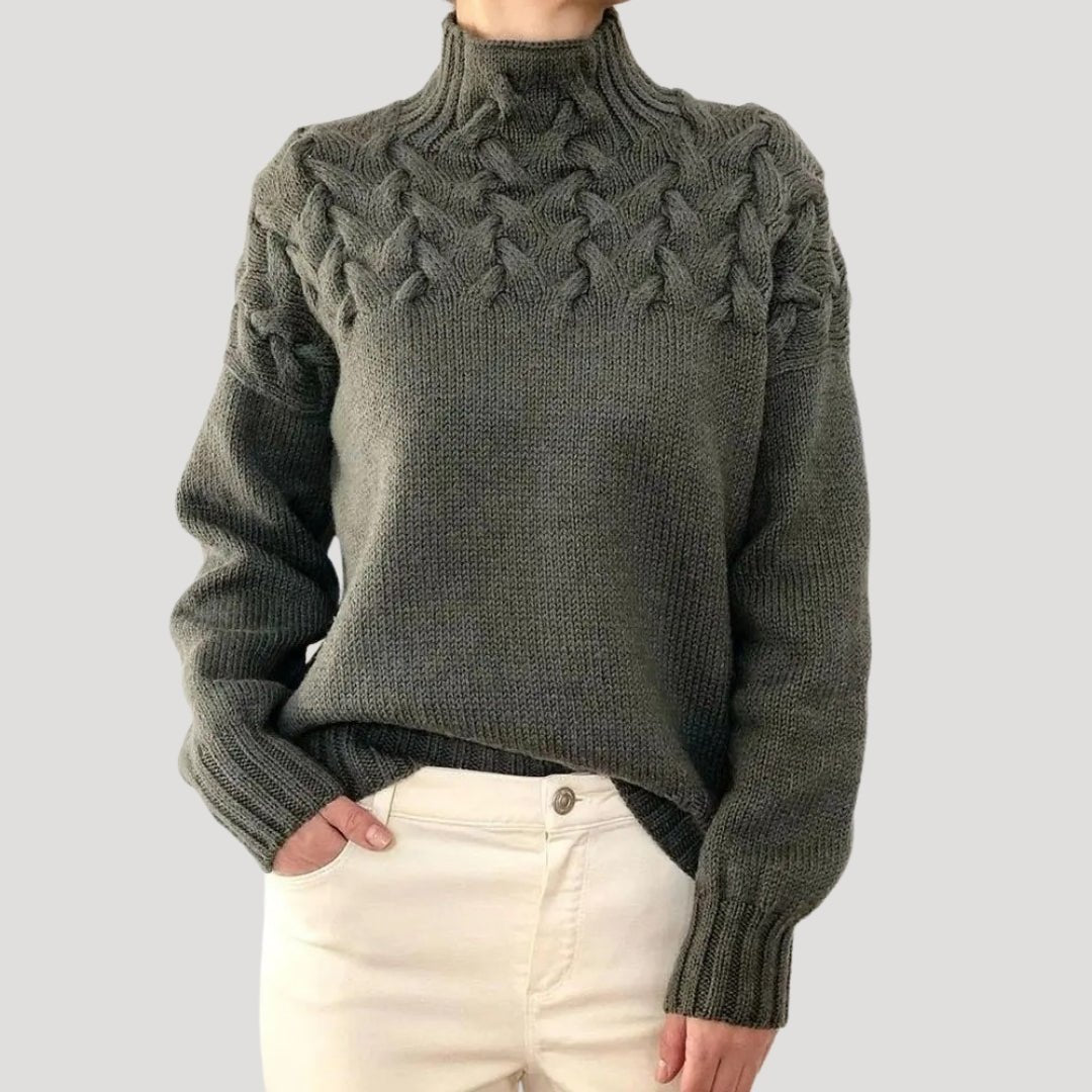 Women's Cable Knit Turtleneck Pullover Sweater