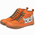 Women's Playful Cat Graphic Booties with Olive Laces - Orange
