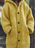 Women's Slouchy Hooded Knit Cardigan with Side Pockets - Yellow