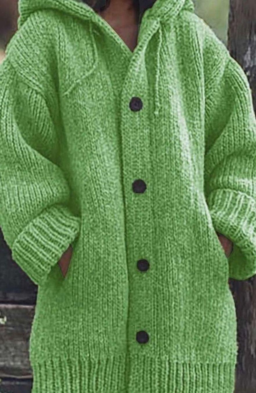 Women's Slouchy Hooded Knit Cardigan with Side Pockets - Green
