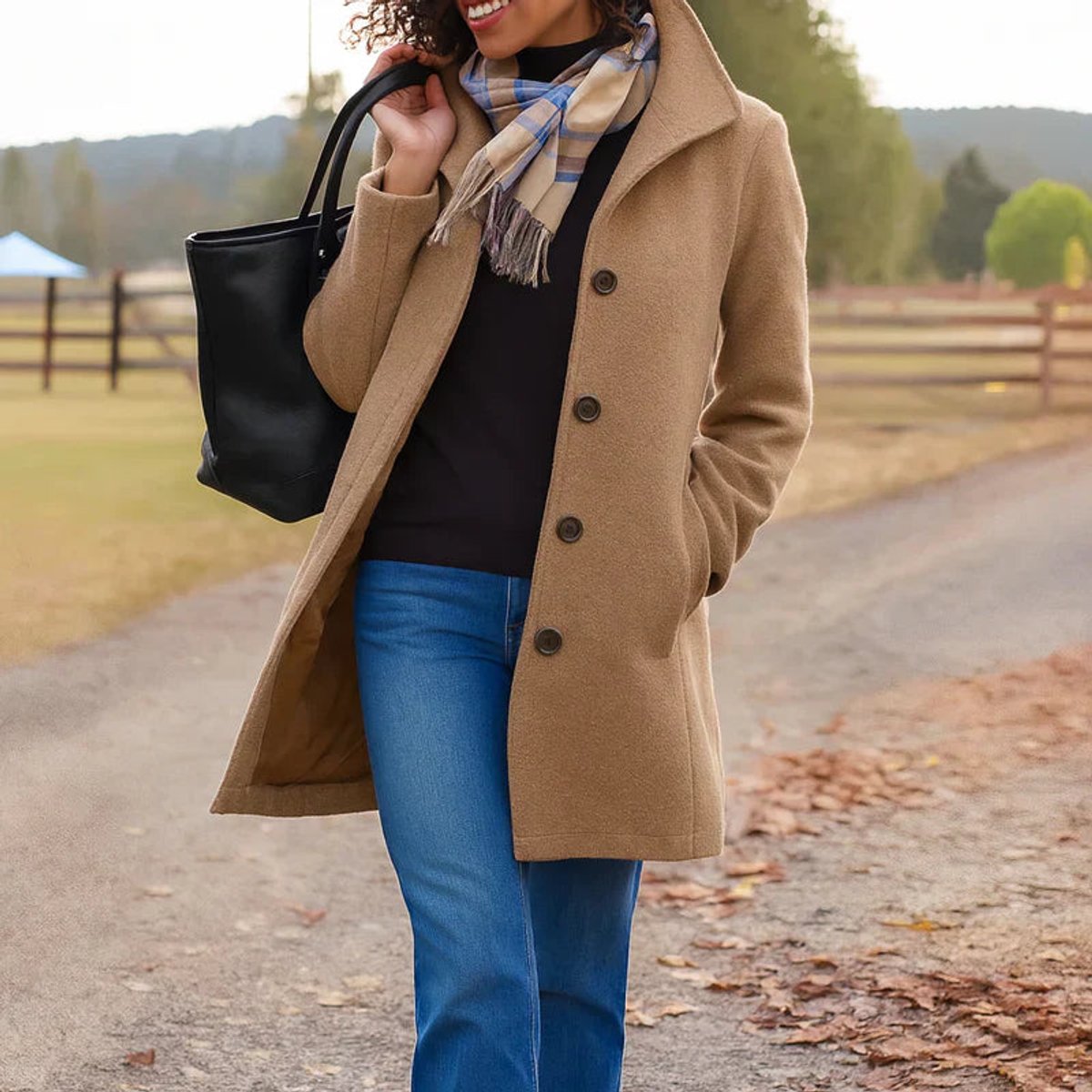 Women's Classic Mid-Length Single-Breasted Wool-Blend Coat