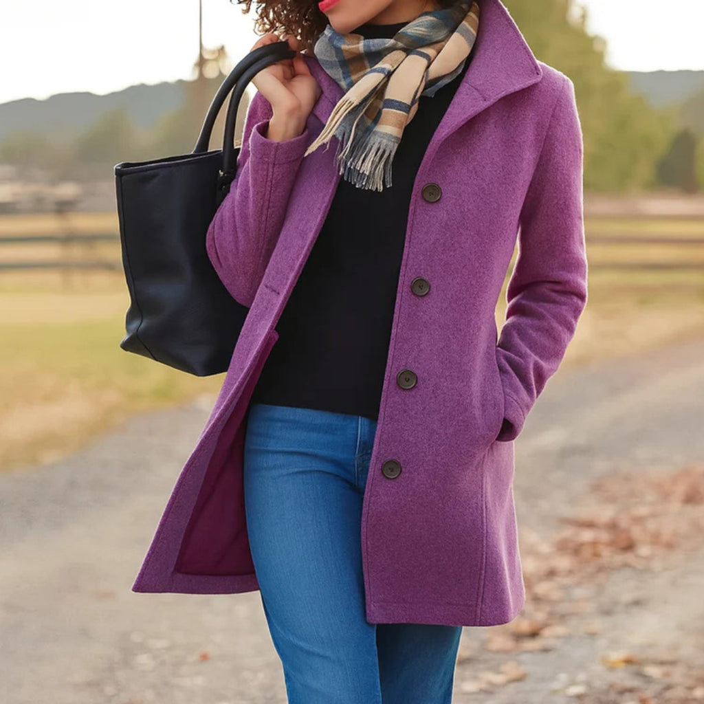 Women's Classic Mid-Length Single-Breasted Wool-Blend Coat
