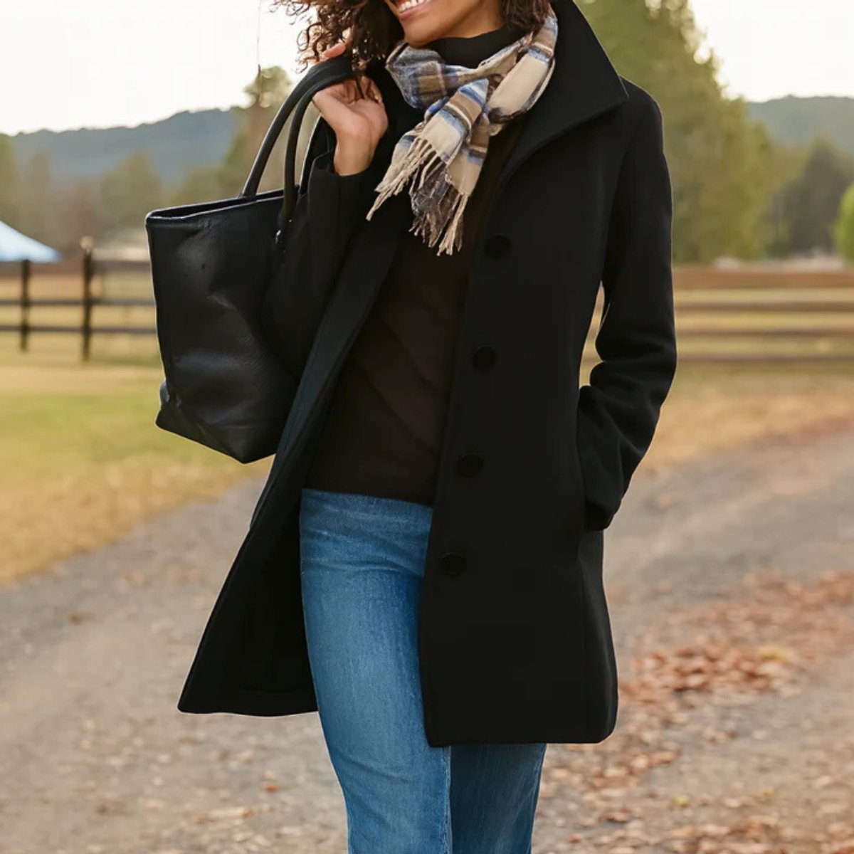 Women's Classic Mid-Length Single-Breasted Wool-Blend Coat