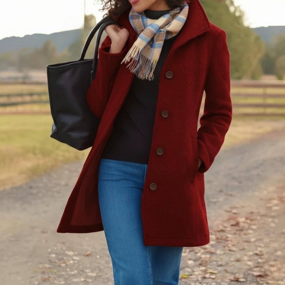 Women's Classic Mid-Length Single-Breasted Wool-Blend Coat