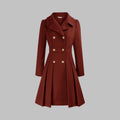Women's Coat Double-Breasted Pleated A-Line Long Sleeve Overcoat