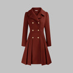 Women's Coat Double-Breasted Pleated A-Line Long Sleeve Overcoat