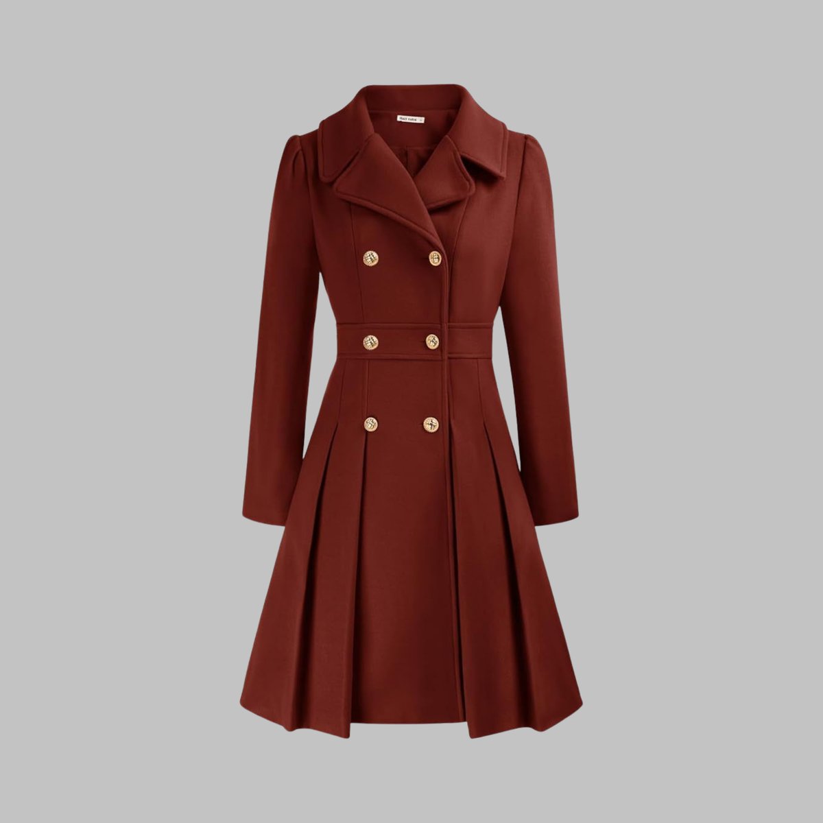 Women's Coat Double-Breasted Pleated A-Line Long Sleeve Overcoat