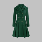 Women's Coat Double-Breasted Pleated A-Line Long Sleeve Overcoat